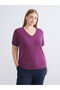 Two Mt Shop Quality Lcw Everyday Purple Plain Standard & Regular Short Sleeve Women's T-Shirt - 2
