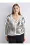 Esvab • Modern & Distinctive V Placketed Striped Women's Knitwear Cardigan - 3