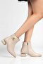 Women's Leather Beige Elastic & Buckle Boots & Booties 4cm Heel - 3
