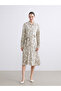 Lcw Grace Green Belted Patterned Shirt Dress