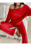 Women's Boat Neck Pleated Blouse Spanish Leg Sweatpants Set