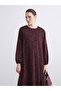 Burgundy Plus Size Crew Neck Patterned Dress - 4