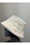 White Women's Plush Bucket Style Fisherman Bucket Hat (Standard with Inner Lining) - 4