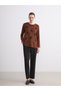 Two Mt Shop Quality Lcw Grace Brown Patterned Standard & Regular Long Sleeve Women's T-Shirt - 2