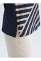 Two Mt Shop Quality Lcw Grace Navy Blue Combed Cotton Striped Loose & Loose Long Sleeve Women's T-Shirt - 4