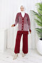 Patterned Knitwear Cardigan Set S1044 Claret Red - 3
