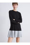 Black Crew Neck Pleated Mini Dress