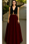 Women's Burgundy Pocketless Pleated A-Line Evening Skirt