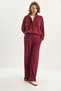 Women's Burgundy Double Pocket Detailed Zippered Elastic Waist Jacket and Loose Trousers Modal Suit 4035 60283606 - 6