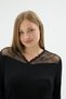 Women's Black Color Plus Size Long Sleeve V-Neck Lace Detailed Pajama Set C3T2N371 - 4