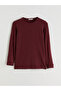 Burgundy Crew Neck Self-Patterned Women's Knitwear Sweater - 5
