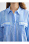 Lcwaikiki Classic Blue Striped Poplin Women's Shirt - 3
