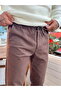 Italian Cut Waist Drawstring Gabardine Trousers Brown - 4