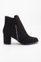 Black Women's Heeled Boots Suede Stone Detailed Round Toe - 4