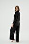Women's Black Velvet Fabric Long Sleeve Wide Leg Pajama Set C2T7N171 - 5