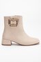 Beige Women's Short Heeled Boots Blunt Toe Metal Accessories Faux Leather - 4