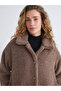 Lcw Modest Brown Shirt Collar Oversized Women's Plush Coat