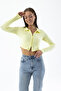 Women's Polo Neck Double Zipper Crop Sweatshirt Yellow - 26K 1785