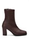 Brown Women's Heeled Boots Stretch Faux Leather Blunt Toe Chunky Heels - 3