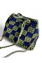 Green Navy Blue Color Block Knitted Handmade Women's Shoulder Bag - with Chain Strap - 5