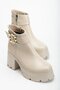 Beige Women's Platform Heeled Boots with Buckle Faux Leather
