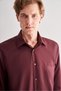 Burgundy Hard Collar Long Sleeve Easy to Iron Comfort Fit Cotton Shirt 1004255182 - 4