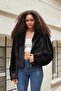 Women's hooded front zippered fur coat-black - 3