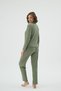 Women's Green Color Shirt Collar Buttoned Lace Detailed Long Sleeve Pajama Set C4T1N171 - 4