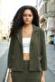 Women's Corduroy Fabric Collar Pocket Flap Long Sleeve Back Pleated Comfortable Fit Jacket-Khaki