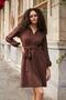 Women's Suede Textured Fabric Collar Long Sleeve Lace-Up Pocket Above Knee Office-Casual Dress-Brown - 3