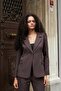 Women's Collared Pocket Flap Long Sleeve Waist-Fitted Lightweight Stretchy Fabric Blazer Jacket-Brown - 3