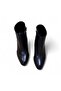 Black Leather Internal Zipper Women's Thick Heeled Boots - 3