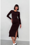 Cindy Slit Long Sleeve Crew Neck Slim Fit Maxi Dress