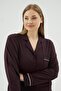 Women's Plus Size Dark Purple Buttoned Long Sleeve Shirt Collar Pajama Set C4T3N171 - 5