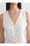 Vizyon New Season V-Neck 100% Linen Women's Classic Vest - 3