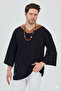 V-Neck 4/3 Sleeve Oversized T-Shirt with Ruffles Off-Shoulder - 3