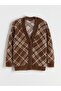Lcw Modest Brown V-Neck Patterned Women's Knitwear Cardigan - 5
