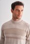 Beige Half Turtleneck Long Sleeve Pocketless Comfort Fit Cotton Knitwear Sweater 1012255213 - 4