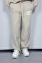 Men's Oversize Logo Detailed Fuzzy Jogger Pants Beige - 3