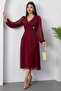 Double-Breasted Neck Buckled Waist Long Sleeve Chiffon Dress 2025-4329 - 3