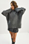 Women's Anthracite Soft Crew Neck Oversize Knitwear Sweater 60282032 - 6