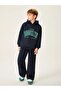 Boy's Brooklyn Printed Navy Blue Hooded Sweatshirt-Loose Fit Navy Blue Tracksuit Set - 2