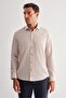 Beige Half Italian Collar Long Sleeve Slim Fit Cotton Shirt 1004255180 - 3