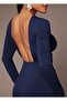 Backless Boat Neck Finger Detail Lycra Long Sleeve Dress - 4