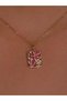 Minimal Pink Zircon Flower Art Painting Necklace Design Steel Gold Plated Gift - 9