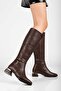 Faux Leather Buckle Below Knee Sine Boots 4cm Heel Lolo002