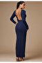 Backless Boat Neck Finger Detail Lycra Long Sleeve Dress