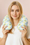 Palm Leaf Pattern Ergonomic Neck Pillow - Yellow Green Travel Pillow with Modern Circle Motif - 6