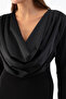Women's Black Slim Fit Pleated Degaje Collar Dress - 4