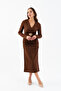 Women's Brown Slim Fit Long Dress with Drawstring Detail, Pack of Belt - 2